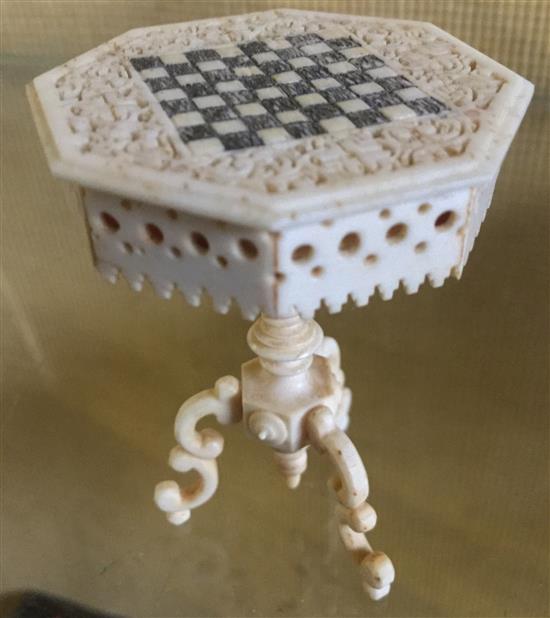 POW carved bone table figure with tiny chess set